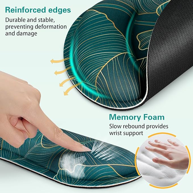 Mouse Pad with Wrist Rest Set, 3-in-1 Wrist Support Mousepad Set, Gaming Mat Pad with Anti-Skid Base,Ergonomic Mouse Pad Green,Memory Foam Gel Wrist Rest for Computer Keyboard