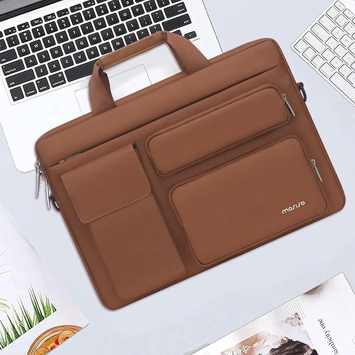 MOSISO Laptop Shoulder Bag, Computer Bag with 2 Raised&1 Flapover&1 Horizontal Pocket&Handle&Belt