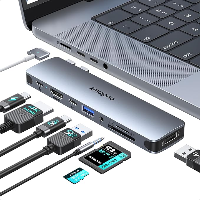 USB C Hub Adapter for MacBook Pro Air 2022 2021 2020 2019 Docking Station for MacBook M1 M2 USB C to HDMI Mac Accessories Multiport Dongle with 4K HDMI USB 3.0 SD TF Thunderbolt 3 USB-C Port Type C