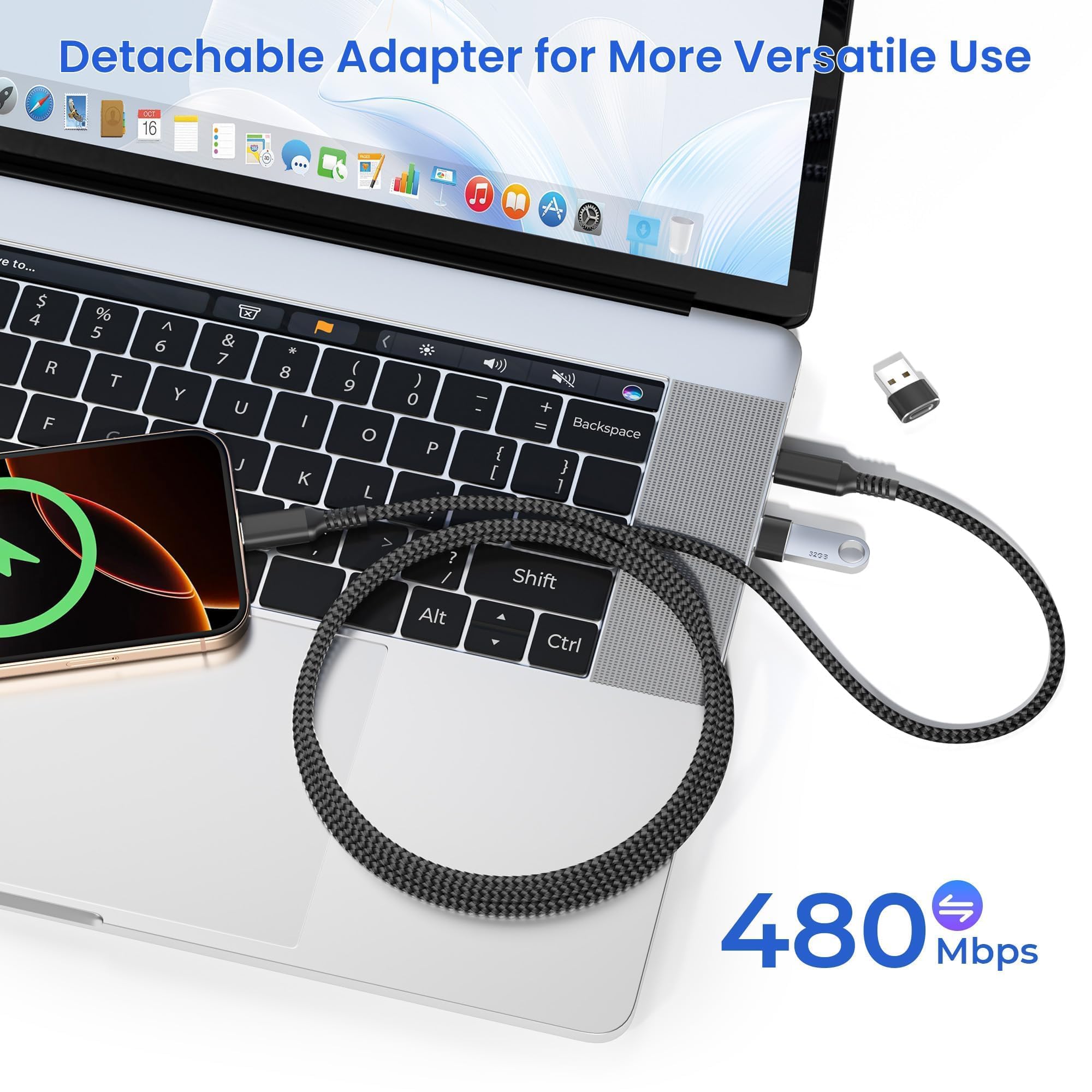 Elebase for Samsung Z Fold Flip 7 USB C Charging Cord 6.6FT with Adapter