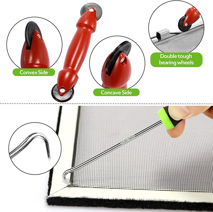 FLYZZZ Window Screen Door Repair Kit, 48"x118" Fiberglass Mesh Replacement with Roller Tool/Hook/Spline/Cutter/Clips/Ruler, 7-in-1 Sliding Patio Door & Screen Door Repair Kit, Gray