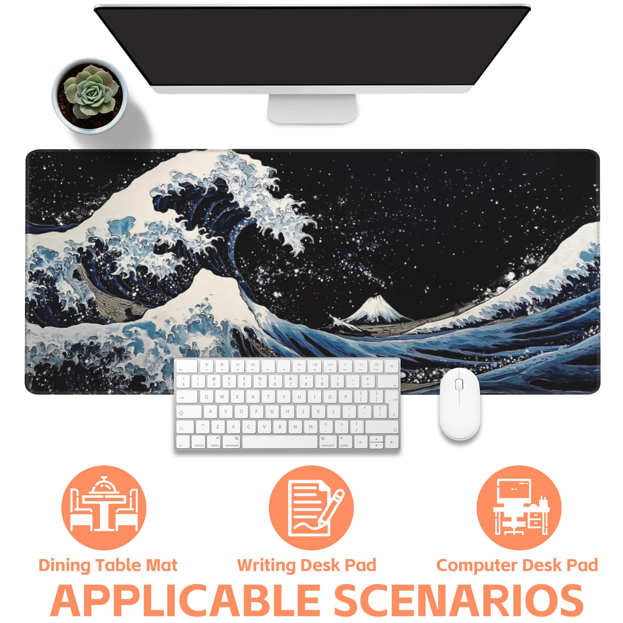 NIYLYNSYN Mouse Pad Large Wave in The Night Sky Non-Slip Game Desk Mat with Stitched Edge Laptop Keyboard Desk Pad for Work Home Gaming (35.4 x 15.7 Inches)