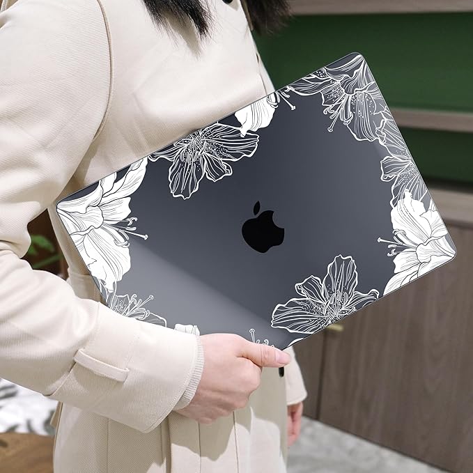 MEEgoodo Case for M4/M3/M2 MacBook Air 13.6 inch Case 2025 2024 2022, Fit Model A3240/A3113/A2681, Laptop Hard Shell with Keyboard Cover Compatible with MacBook Air 13 inch, Lily Floral