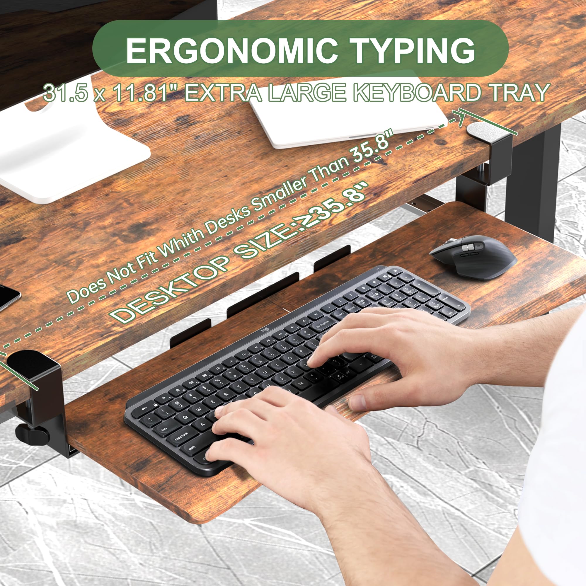 UPGRAVITY Extra Large Keyboard Tray Under Desk Rustic Vintage Brown