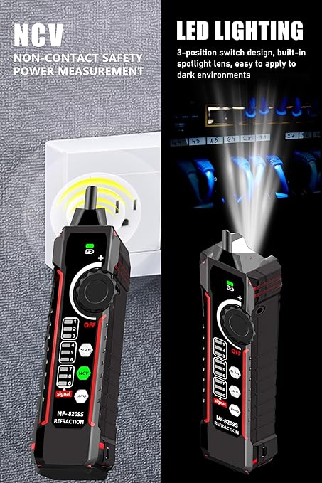NF-8209S Network Cable Tester, RJ45 Ethernet Tester for POE/Cat5/Cat7/Cat6a/Cat6/Cat5e, Wire Mapper, Length, Open/Short, Wire Fault Locator, Ethernet LAN Network Toner Tool