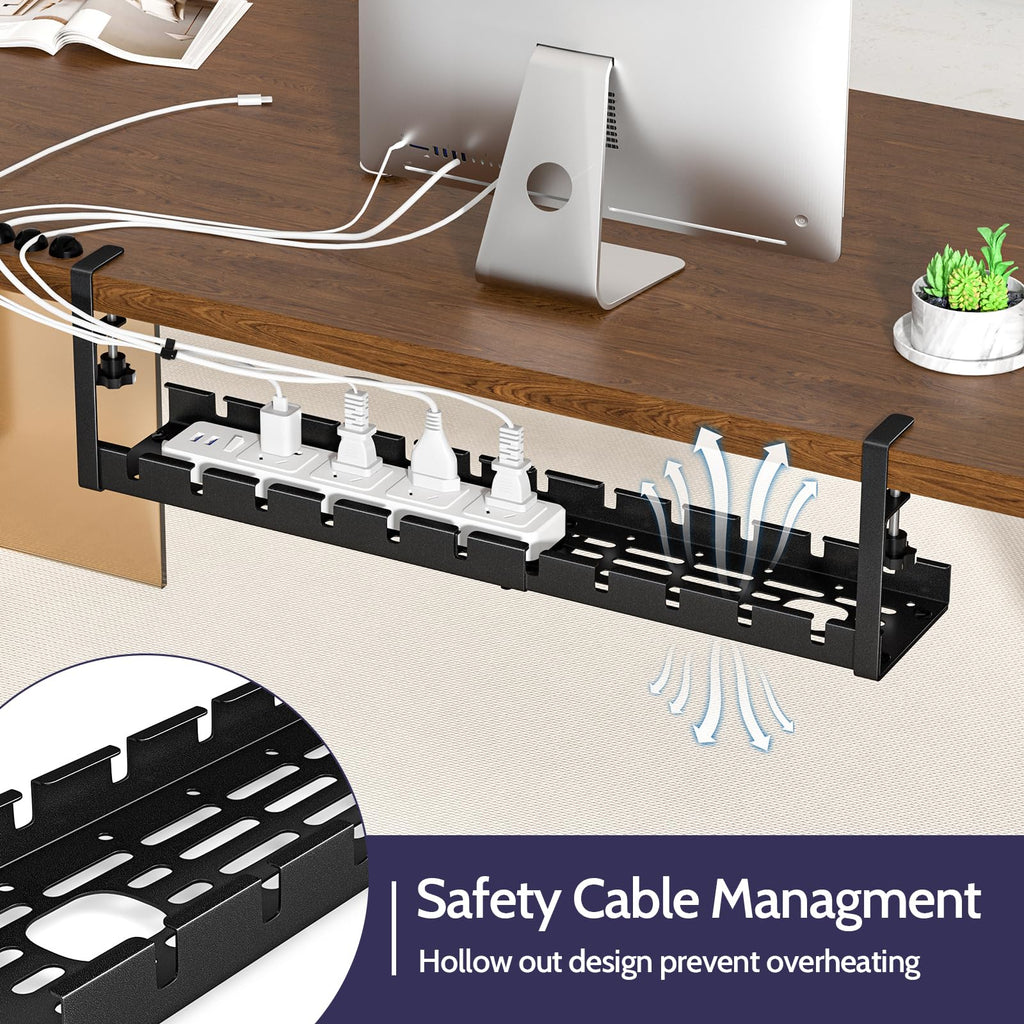 Shikha Cable Management Under Desk, 15.7"-31" Retractable Cable Management Tray, No Drilling Cord Organizer with Clamp for Desk, Under Table Wire Management Tray for Home Office