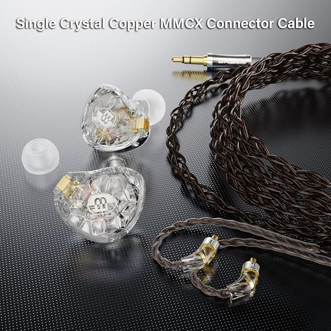 BASN ASONE 14.2mm Planar Driver in-Ear Monitors Earphone with Two Detachable MMCX Cables for Musicians Drummers Bass Players Singers(Clear)