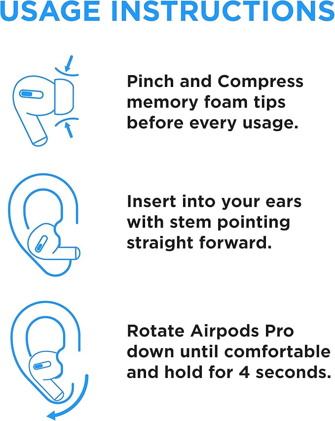 Foam Masters Memory Foam Ear Tips for AirPods Pro 1st & 2nd Gen | Comfortable | Secure | Better Noise Cancellation | Version 3.0 Replacement Buds (Small, Med, Large - 3 Pairs, Gray)