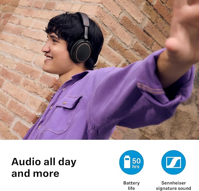 Sennheiser ACCENTUM Wireless Bluetooth Headphones - 50-Hour Battery Life, Audio, Hybrid Noise Cancelling (ANC), All-Day Comfort and Clear Voice Pick-up for Calls, Black/Copper