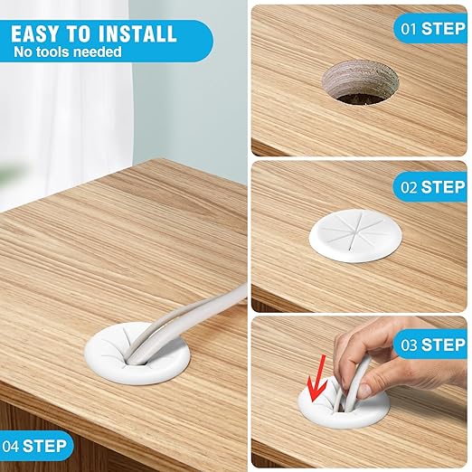 2" White Desk Grommet, JTemgle Flexible Cable Grommet Rubber Cable Hole Cover Wire Organizer Caps Desktop Cord Management for Home Office TV Stands Tabletops, 5 Pieces