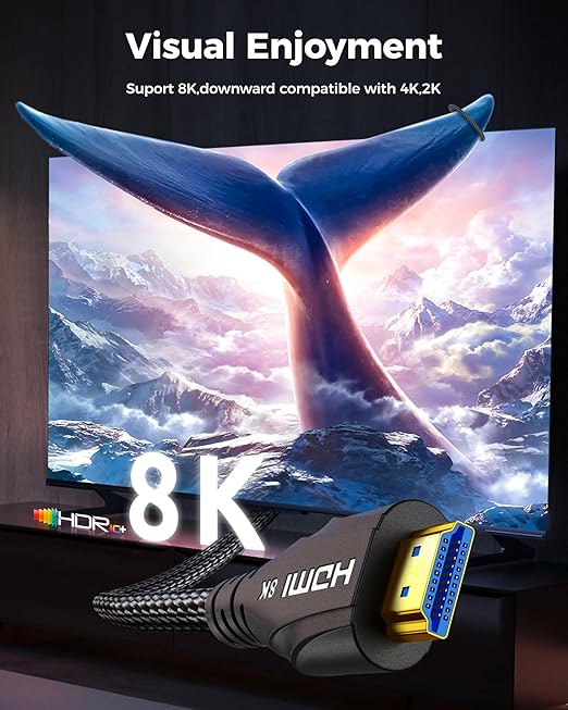 HDMI Cable 10FT - 8K Ultra High Speed HDMI Cable Certified - 48Gbps,8K 60hz,4K 120hz,Braided,eARC,HDCP 2.2-2.3 - Compatible with PS5,Monitor3.3,UHD TV