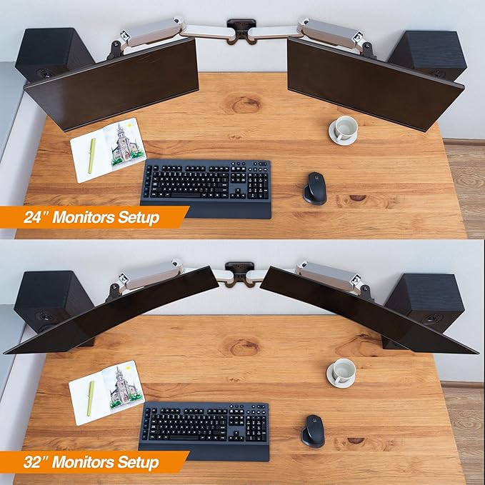 AVLT Dual Monitor Arm Wall Mount for 13-32" Screens, Full Motion - Silver