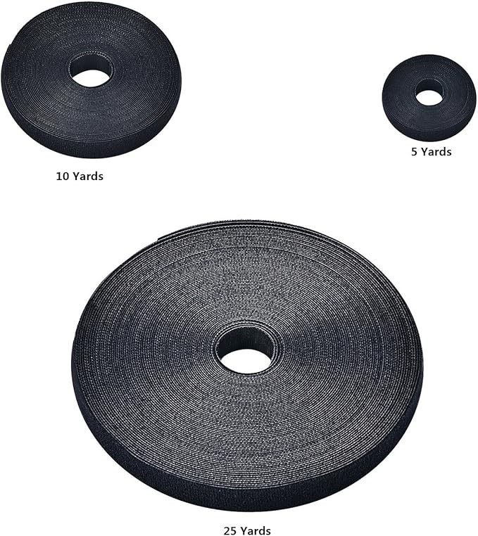 Reusable Fastening Tape Cable Ties 3/4 Inch Double Side Hook Roll (5 Yard, Black Upgraded Version)