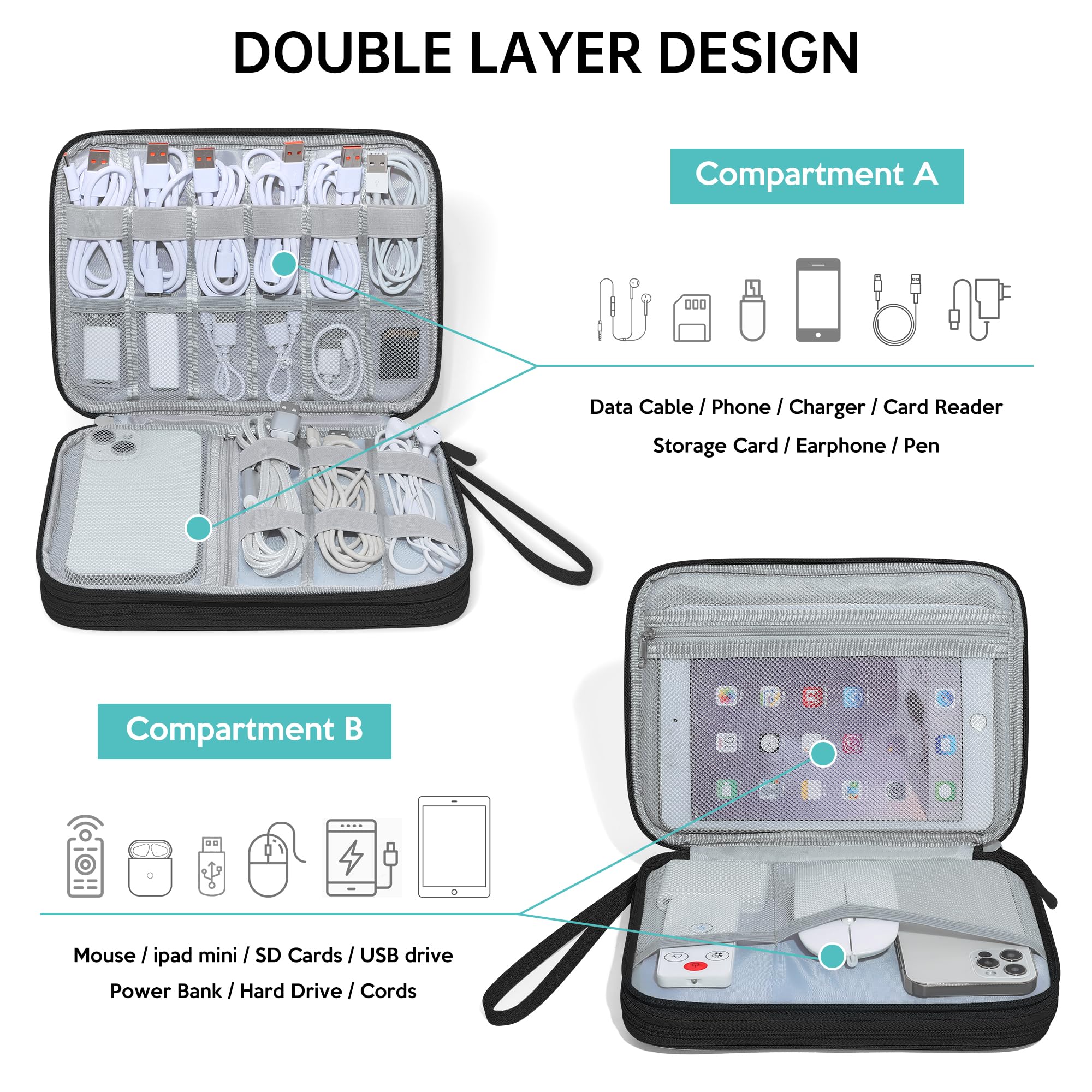 CILLA Electronics Organizer Travel, Travel Cord Organizer Case, Compact Electronics Accessories Bag for Cable, Cord, Charger, Phone