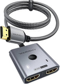 HDMI Switch 2 in 1 Out 4K@60Hz, WARRKY[with 3.3ft Fixed Braided HDMI Cable, Aluminum Case, 2K@144Hz, HDCP 2.2] Bidirectional 2x1 Switcher Splitter Compatible for PS5/4, Xbox, Roku, FireStick, Switch