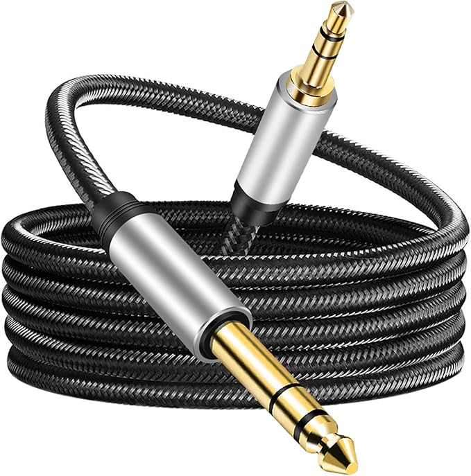 3.5 mm to 6.35 mm Audio Cable 6Ft, Gold-Plated Terminal Silver Color Zinc Alloy Housing 3.5mm 1/8" Male TRS to 6.35mm 1/4" Male TRS Nylon Braided Stereo Audio Cable for Cellphone,Amplifiers(6Ft/2M)