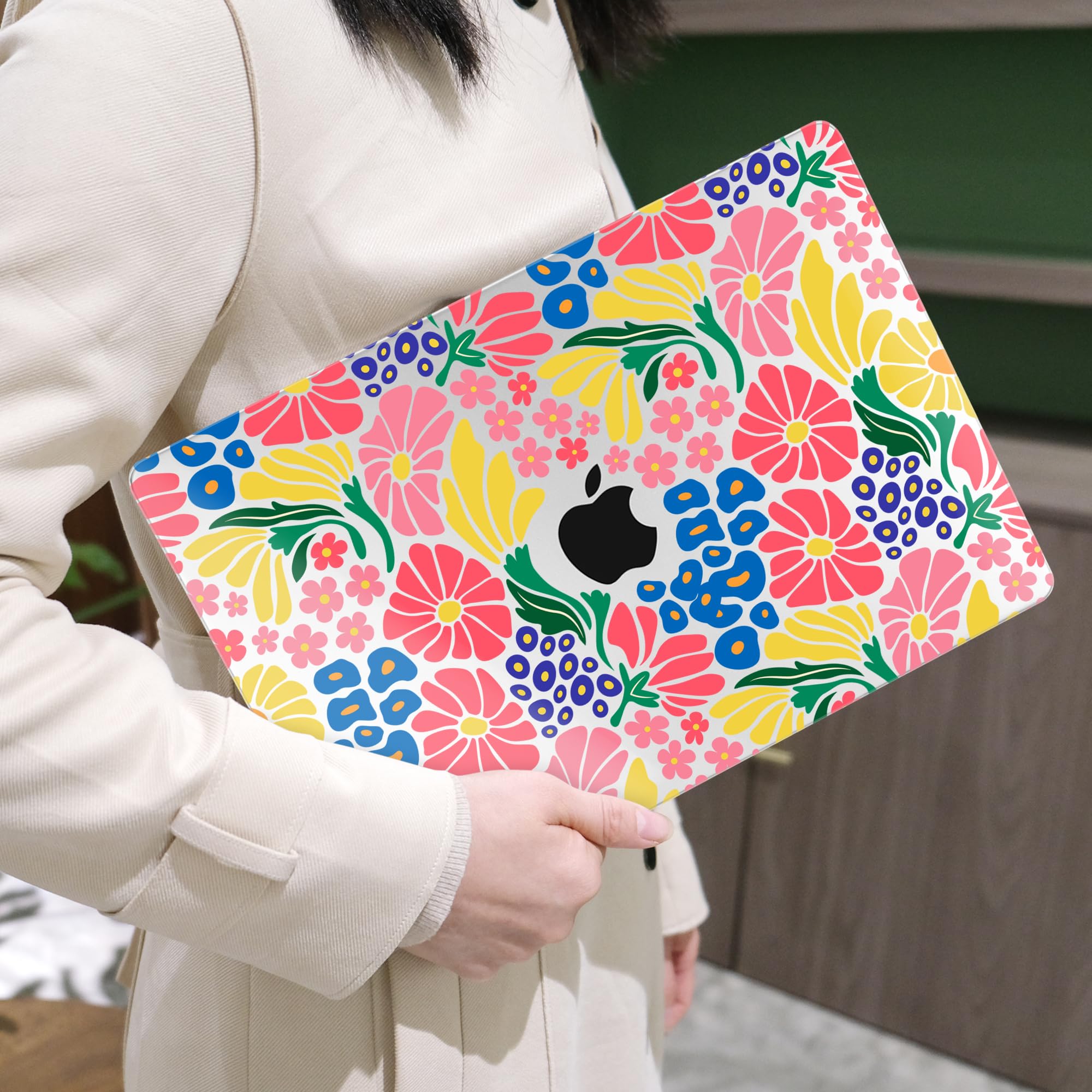 MEEgoodo for M5/M4/M3/M2 MacBook Air 15 inch Case 2026 2025 2024 2023, Case Fit Model (A3448/A3241/A3114/A2941) for MacBook Air 15.3 inch, Groovy Flower