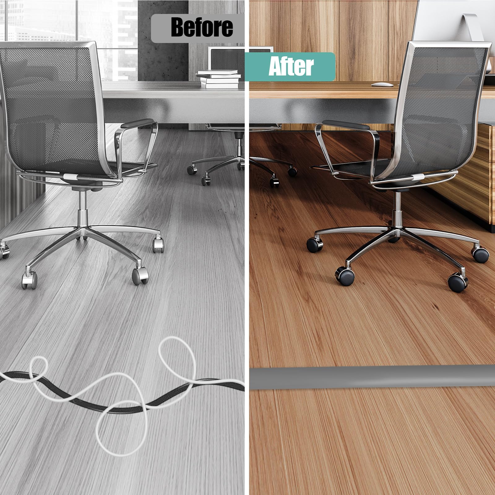 Floor Cord Cover Self Adhesive Cord Hider,3.3FT Cable Management, Extension Strip Protector for Wires, Prevent Cable Trips for Offices, Gyms, Exhibitions Cavity:0.39"(W) x 0.27"(H) Gray