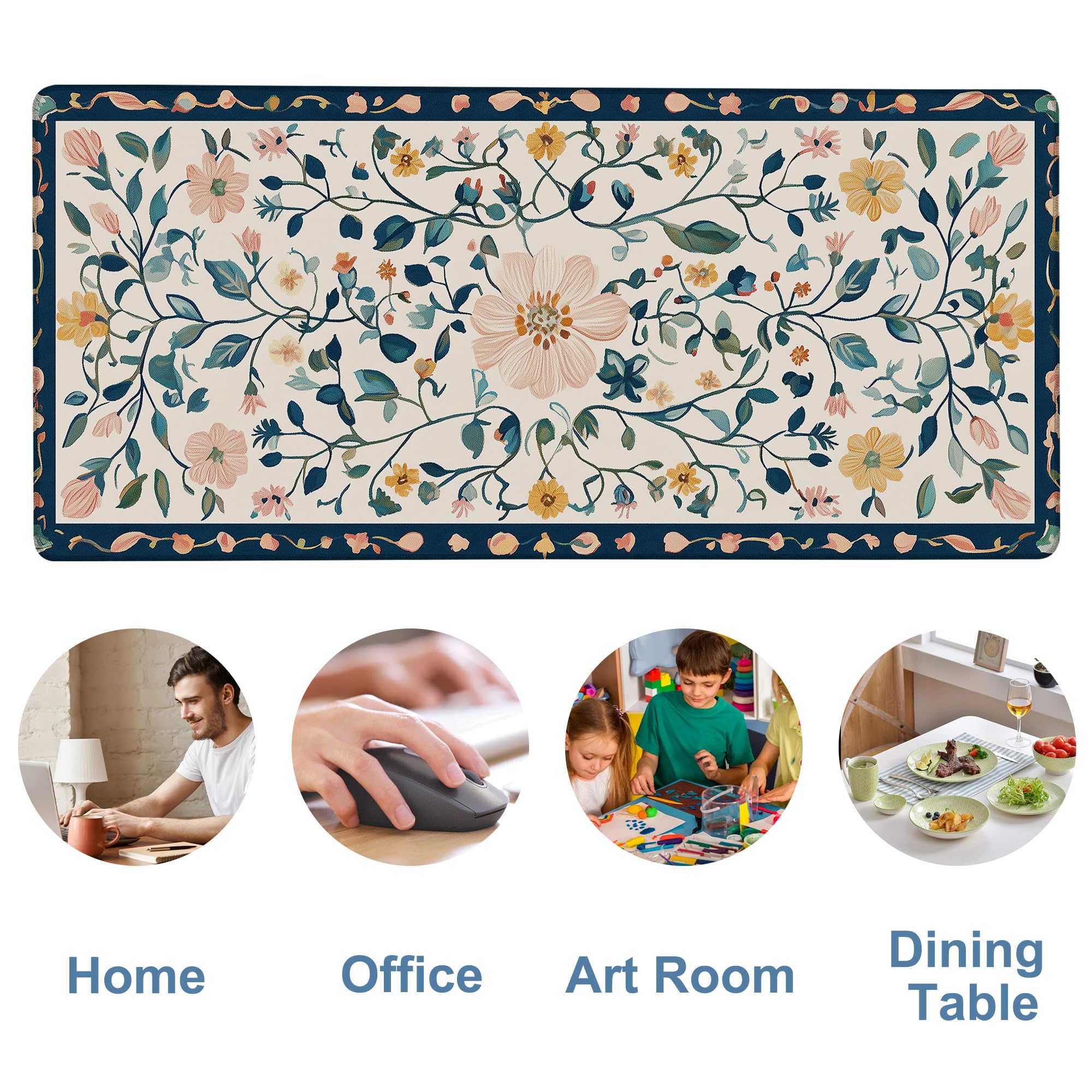 NITAHHHY Gaming Desk Pad Large Extra Length Oriental Decorative Mouse Pad Keyboard Laptop Non-Slip Waterproof with Rubber Base Thick Stitched Edge Mouse Mat for Office Home 35.4 x 15.7 Inches