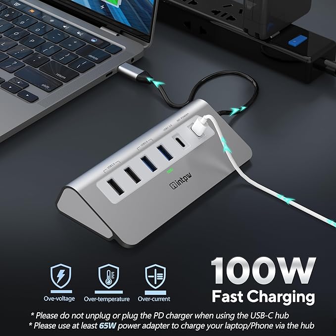 USB C Hub, 9-in-1 Laptop Docking Station with 3.28FT Cable, USB HUB for Laptop with 4K HDMI, PD 100W, USB-C and 2 USB A 3.0 5Gbps, 2 USB A 2.0, SD/TF Slot for MacBook Air/Pro iPad Type-C Laptop