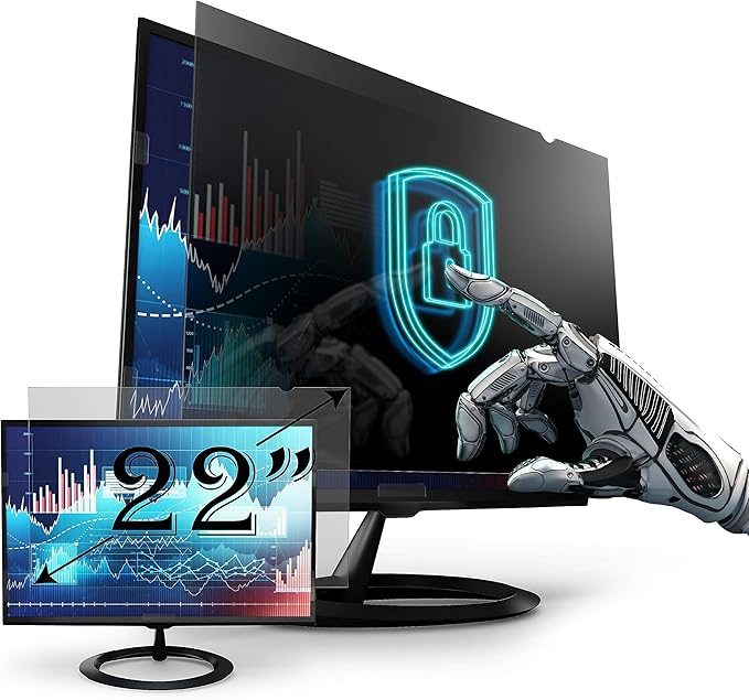 Premium Privacy Screen Filter for 22 Inches Desktop Computer Monitor. Screen Protector Size is 18.7 inch width x 11.7 inch height. Anti Glare and Anti Blue Light Protection
