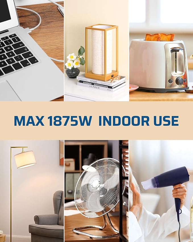 DEWENWILS Heavy Duty 3FT Extension Cord with 3-Prong Flat Plug, 15A/1875W 14/3 SPT-3 Flat Wire, Space Saving for Home Office Appliances & Electronics, ETL Listed, 2 Pack, White
