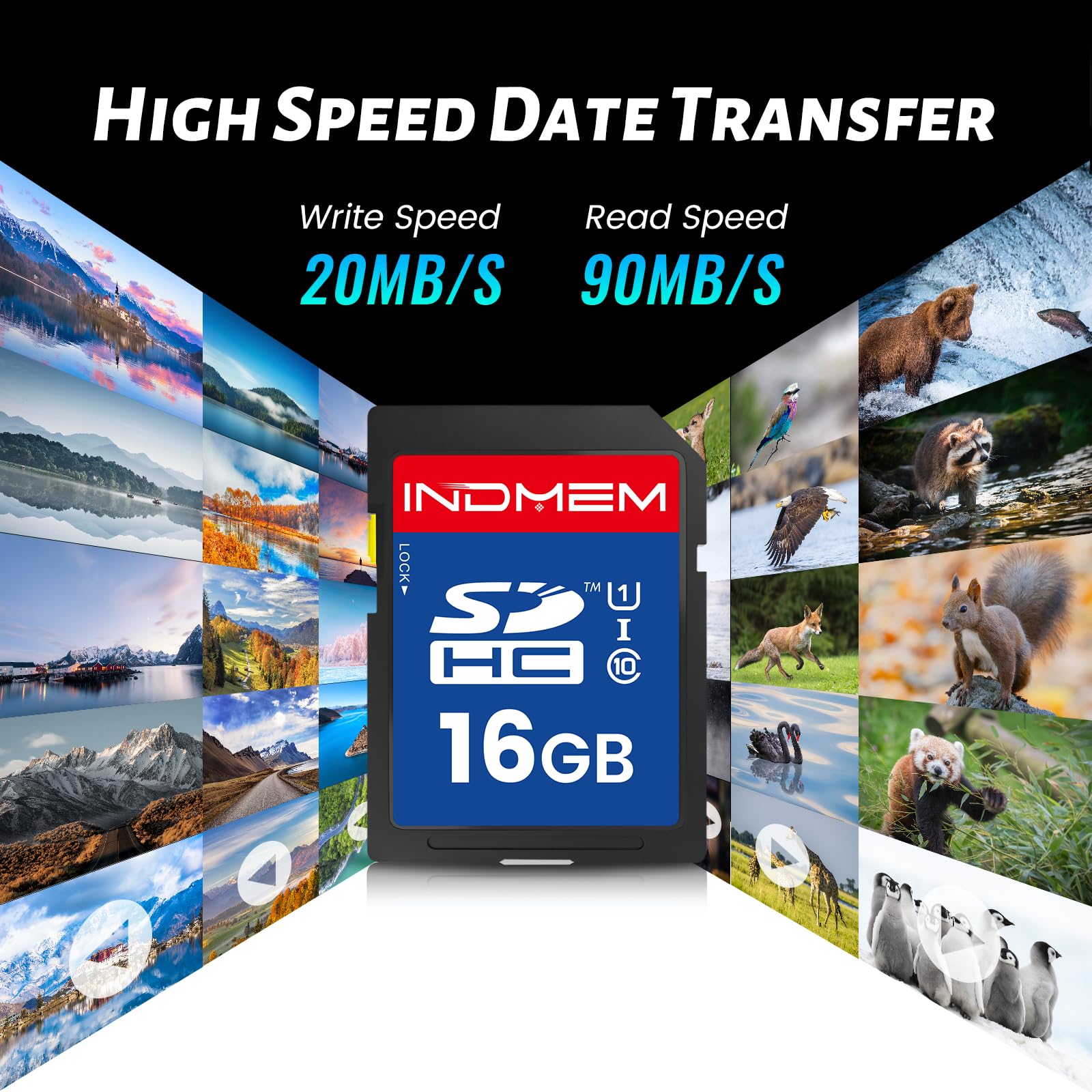 INDMEM SD Card 16GB, 10-Pack UHS-I Class 10 MLC Flash Memory Card, High-Speed Secure Digital Cards for Cameras, DSLR, Action Cams - Reliable Storage