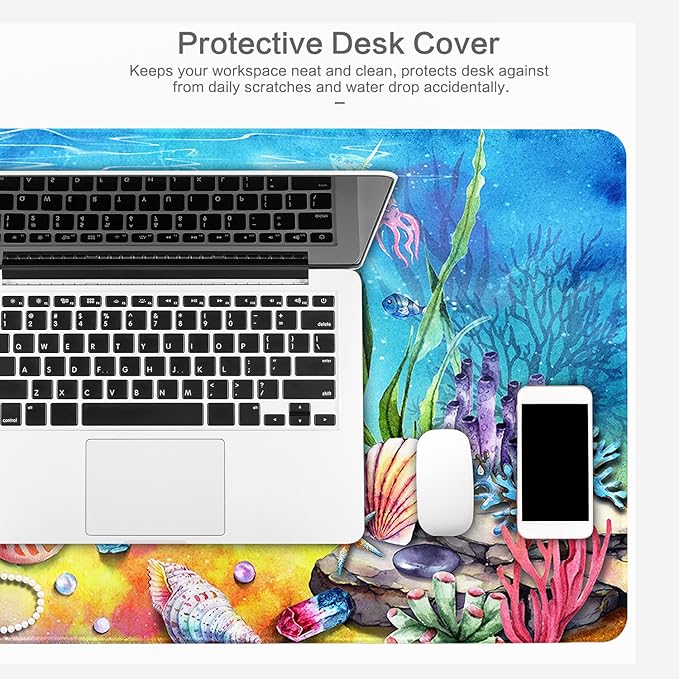 Lokigo Desk Pad Cool Cat, Big Desk Mat Cute Cat Ocean Underworld Extended Large Gaming Mouse Pad for Desk Boys Girls Non-Slip Rubber Base Stitched Edges Mouse Mat Office Home Laptop Desk Matt