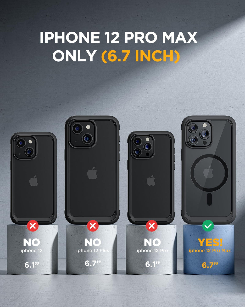 Miracase Magnetic for iPhone 12 Pro Max Case [Compatible with MagSafe] Full-Body Phone case with Built-in Glass Screen Protector& Camera Protector, Military Drop Proof 12 Pro Max Cover, Black