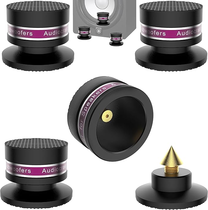 HiFi Speaker Spikes IF03B by Audiocrast, Speaker Vibration Dampener Stand Feet Pads Shock Absorber Isolation Pucks, Speaker Resonance Reducer with Non-Slip Mat for Turntable Amp CD DAC Recorder