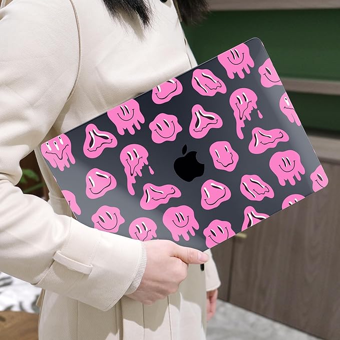 MEEgoodo for MacBook Air 13 inch Case 2021 2020 2019 2018 Released A2337 M1 A2179 A1932 with Touch ID, Plastic Hard Shell & Keyboard Cover Compatible with MacBook Air Case 13.3, Pink Groovy Emoji