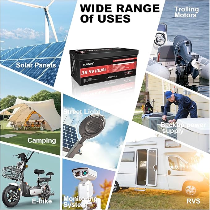 38.4V(36V) 100Ah LiFePO4 Lithium Golf Cart Battery,Built-in 200A BMS & 15000 Cycles,5kW Motor Support,High Energy Density,Maintenance-Free for Golf Carts/Utility Vehicles/RV Backup Power