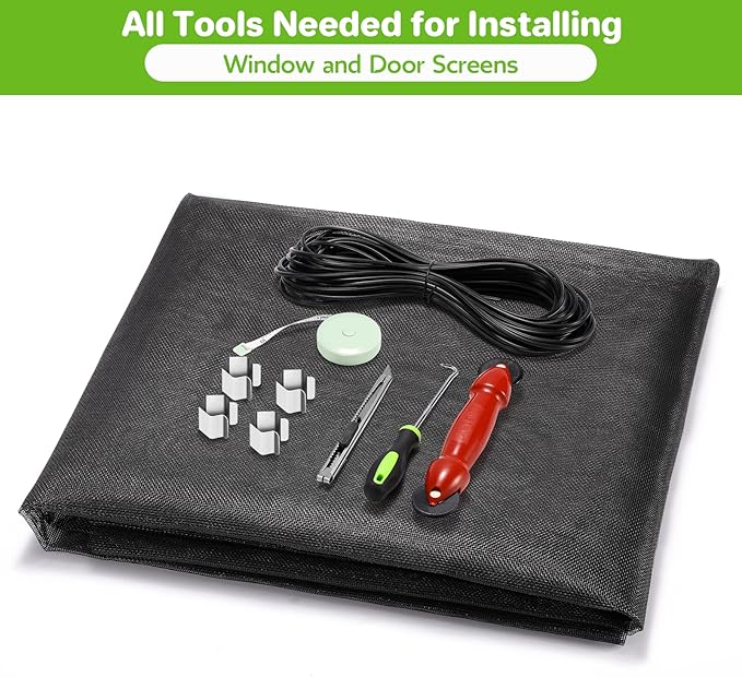 FLYZZZ Windows Screen Door Repair Kit Fiberglass Mesh 48''x197'' Black Window Screen Repair Kit Replacement Mesh Tool for Patio Screen Sliding Door Screen (Black, 48X197'')