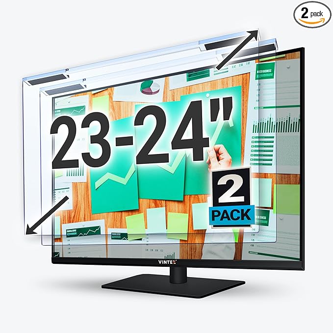 VINTEZ Blue Light Screen Protector for 23, 23.6, 23.8, 24 Inch Computer Monitor and Laptop – Anti-UV Blue Light Blocking Film for Desktop PC, Eye Protection Filter, 21.2" x 13.4", 2 Pack