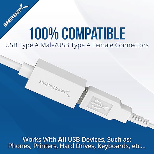 SABRENT USB 3.0 Extension Cable, A-Male to A-Female, 10ft, White (CB-301W)