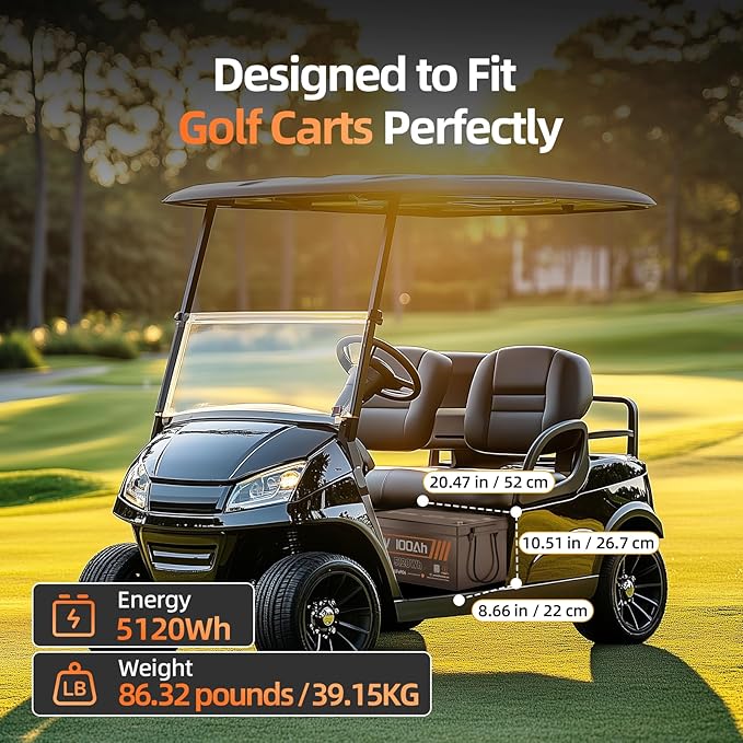 2PCS 48V Lithium Battery for Golf Cart with 48 Volt 15A Charger, Lifepo4 Batterys Built-in Bluetooth 5.0 & 200A BMS, 15000+ Deep Cycle Lithium Battery, 42-58 Mile Ranges for Golf Cart