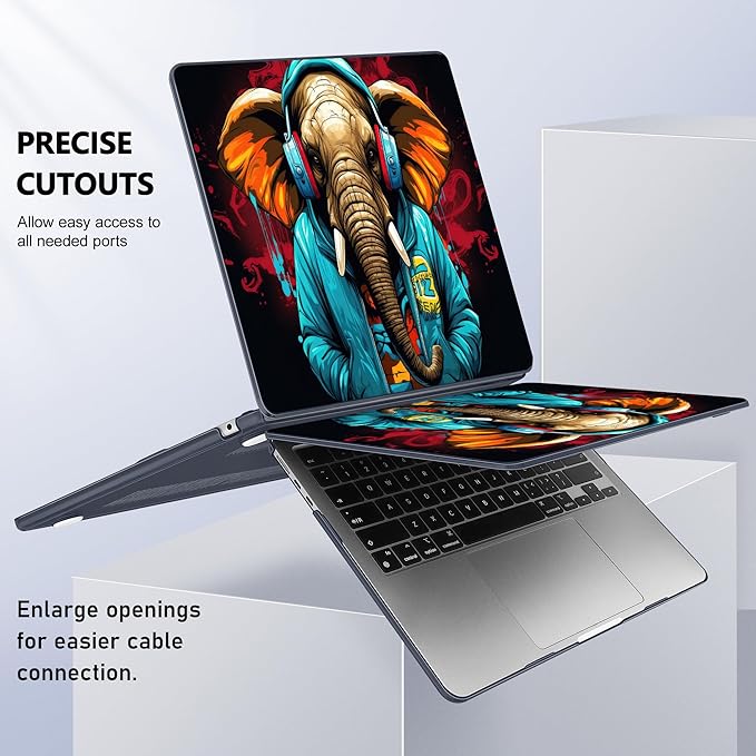 Case for MacBook Air 15 Inch 2025 2024 2023 Release M4 A3241 M3 A3114 M2 A2941, Hard Shell with Screen Protector & Keyboard Cover, Compatible with Touch ID, Elephant Hoodie