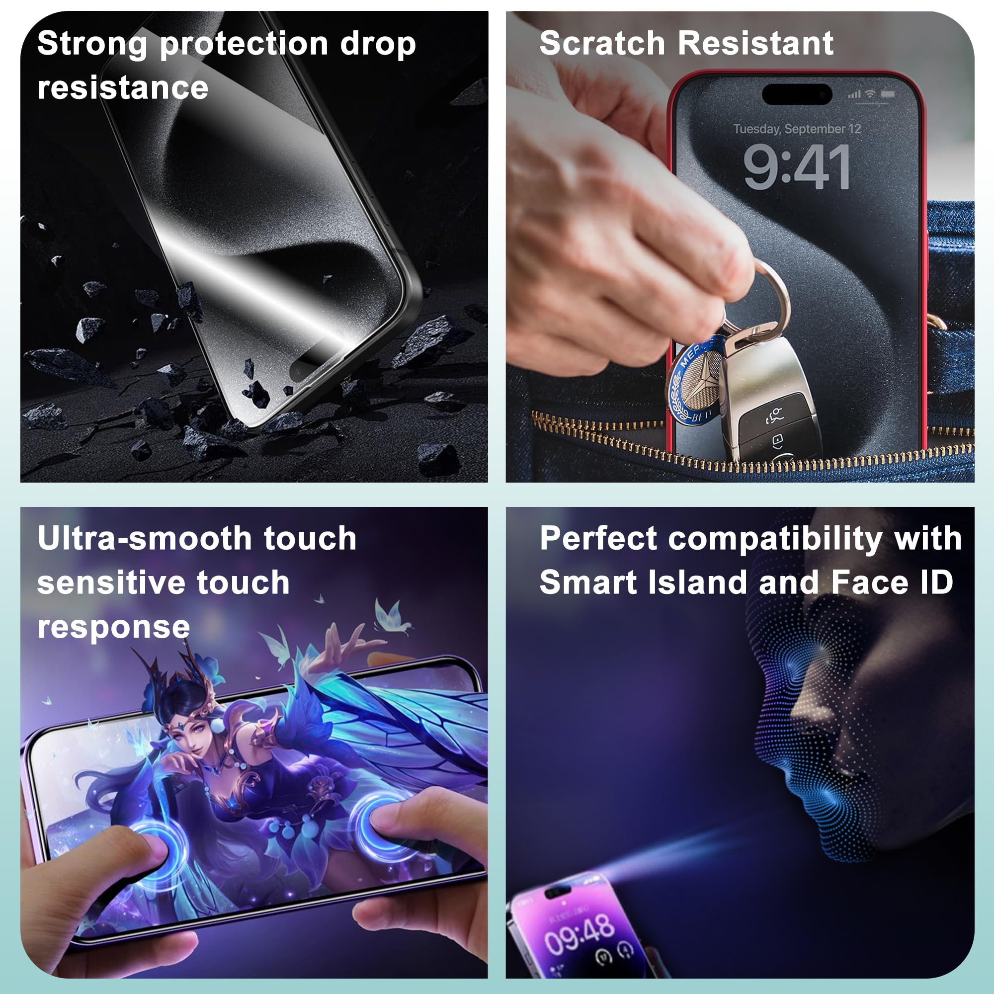 SHANG PIN JIA 2 Pack Tempered Glass Screen Protector for iPhone 17/16 Pro 6.3-Inch with Auto Dust Removal, No Bubbles, High Definition Clear, Easy Installation