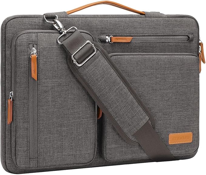 MOSISO 360 Protective Laptop Shoulder Bag,17-17.3 inch Computer Bag Compatible with MacBook, HP, Dell, Lenovo, Asus Notebook,Side Open Messenger Bag with 4 Zipper Pockets&Handle, Taupe Gray