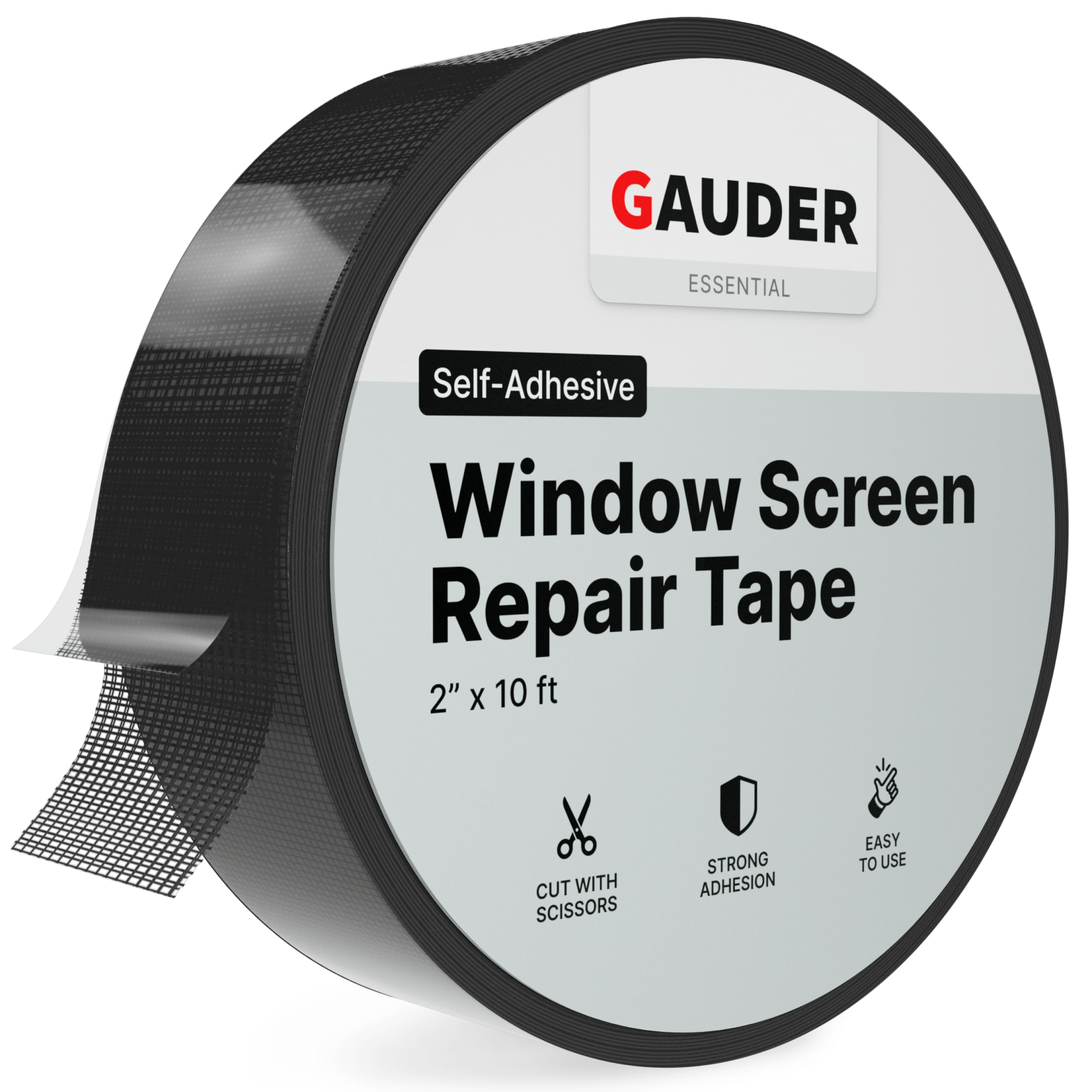 GAUDER Fly Screen Repair Tape - Insect Screen Repair Set Made from Fiberglass Self-Adhesive - Patch for Door, Porch Door and Window (10 ft x 2 inches - Black)