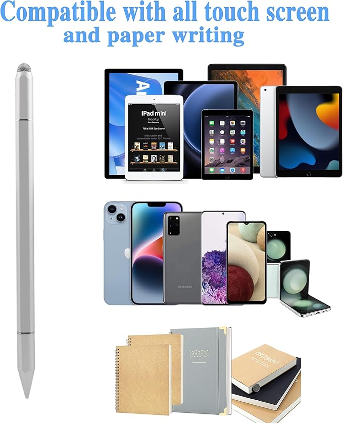 Stylus Pens for iPad, Luntak 3 in 1 Ballpoint Pen, Fiber Tip & Clear Disc Capacitive Stylus iPad Pencil for Apple iPhone/iPad Pro/Mini/Air/Android/Microsoft/Surface All Capacitive TouchScreen - Silver