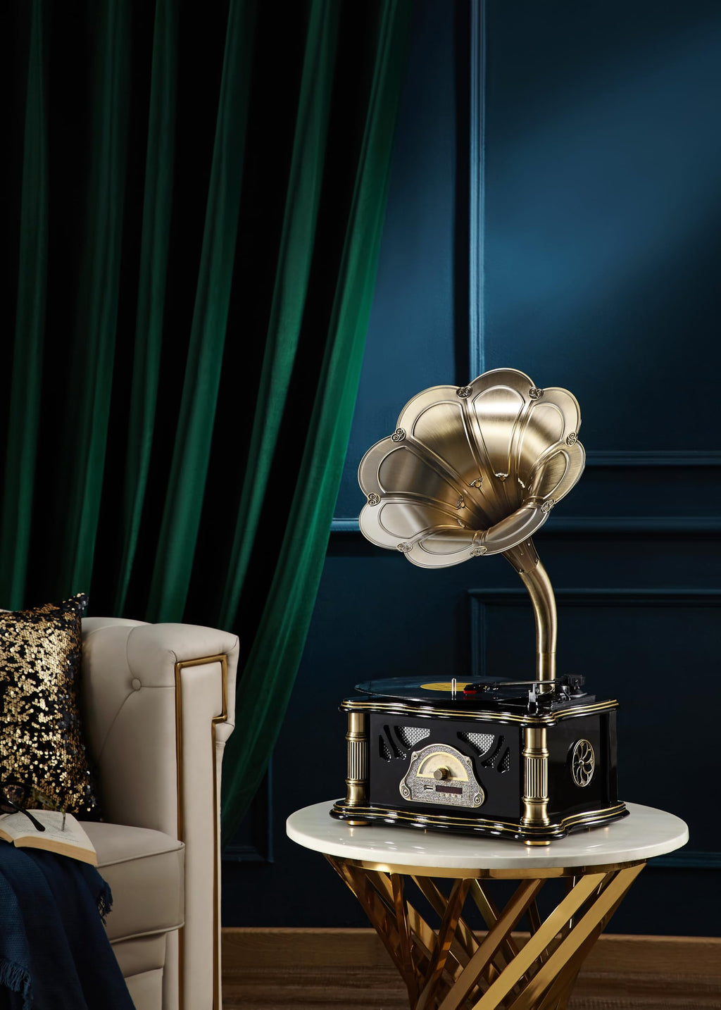 HZLSBL Vintage Gramophone with Bluetooth Input Vintage Record Players