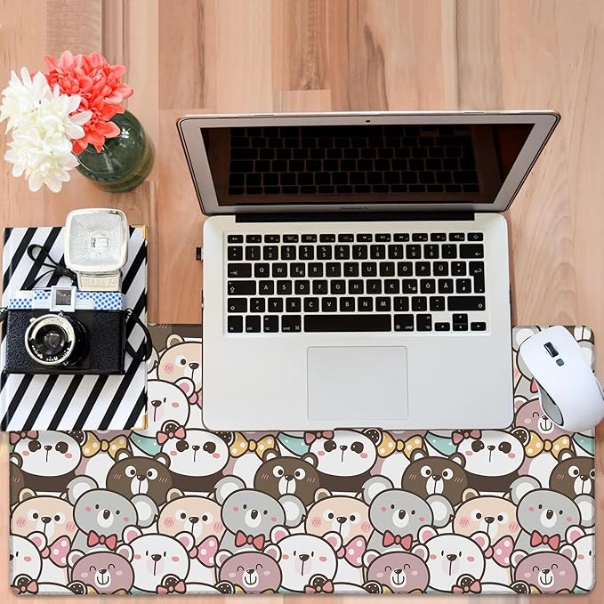 Gaming Desk Pad Large Extra Length Panda and Koala Mouse Pad Keyboard Laptop Non-Slip Waterproof with Rubber Base Thick Stitched Edge Mouse Mat for Office Home 35.4 x 15.7 Inches