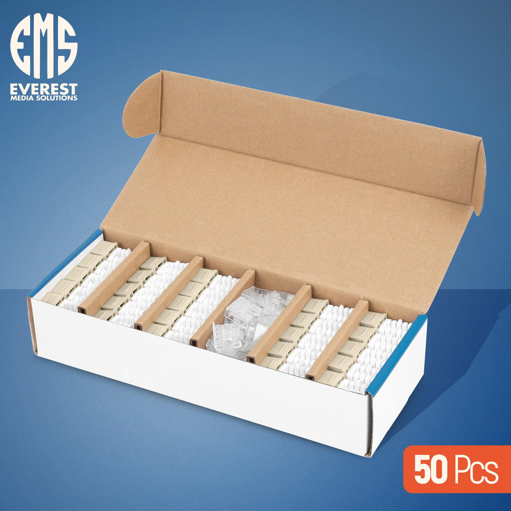 Everest 90 Degree RJ45 Cat6 Keystone Jacks Slim Profile 50-Pack Ivory
