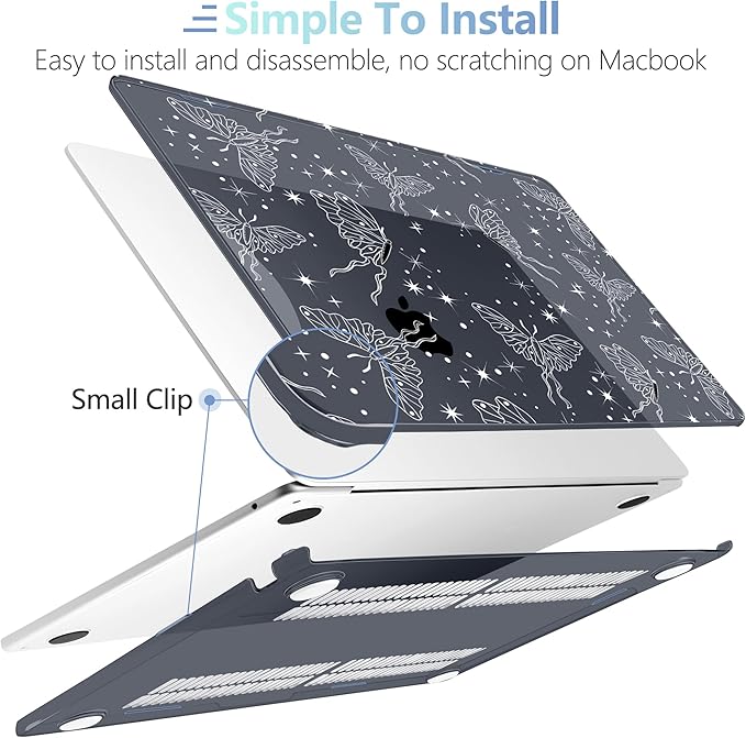 MEEgoodo Case for MacBook Air M4/M3/M2 13.6 inch 2025 2024 2022, Fit Model A3240 A3113 A2681, Compatible with MacBook Air 13 inch, Laptop Hard Shell Case with Keyboard Cover, Butterflies & Space