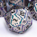 Metal DND Sci-fi Dice Set 7PCS Stripe Polyhedral Dice for Dungeons Dragons RPG Role Playing Game, Glitter D and D Dice with Gift Box D6 D8 D10 D12 D20 (Grey&Purple Green)