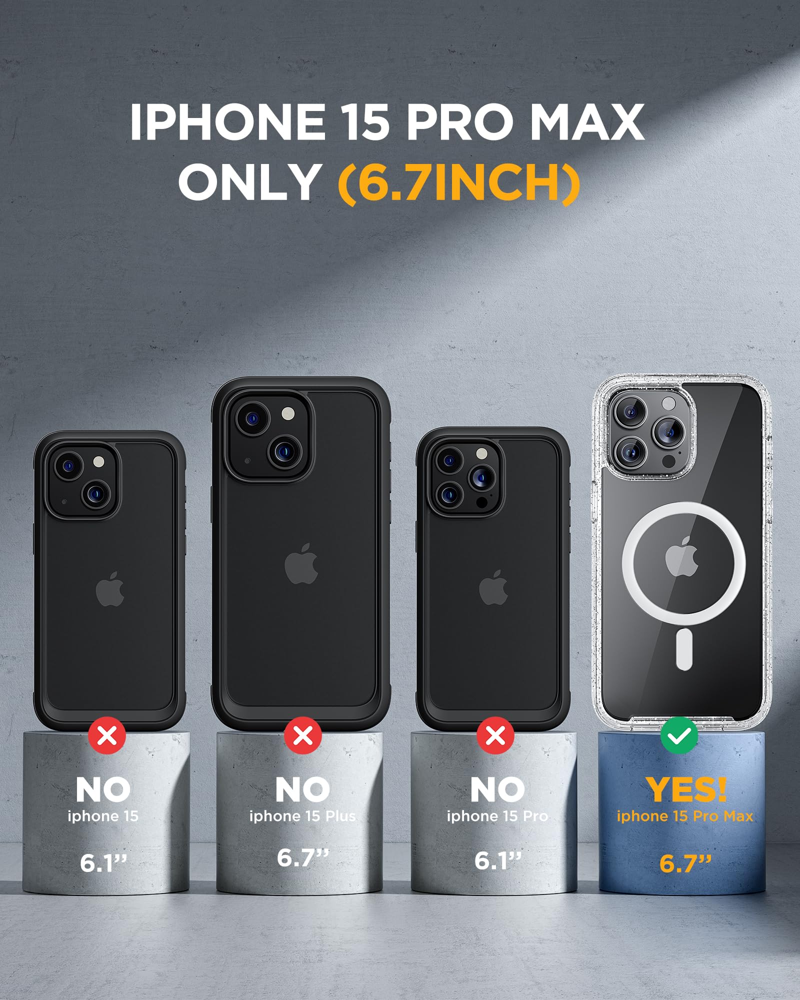 Miracase Magnetic for iPhone 15 Pro Max Case 6.7'' [Compatible with Magsafe] Full-Body Drop Proof Phone Case for iPhone 15 Pro Max with Built-in 9H Tempered Glass Screen Protector,Clear Glitter