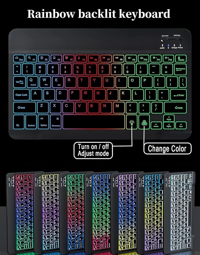 for iPad mini 5th Generation/iPad mini 4 Keyboard Case with Mouse and Rainbow Backlit Detachable Bluetooth Keyboard Cover,Misty Blue