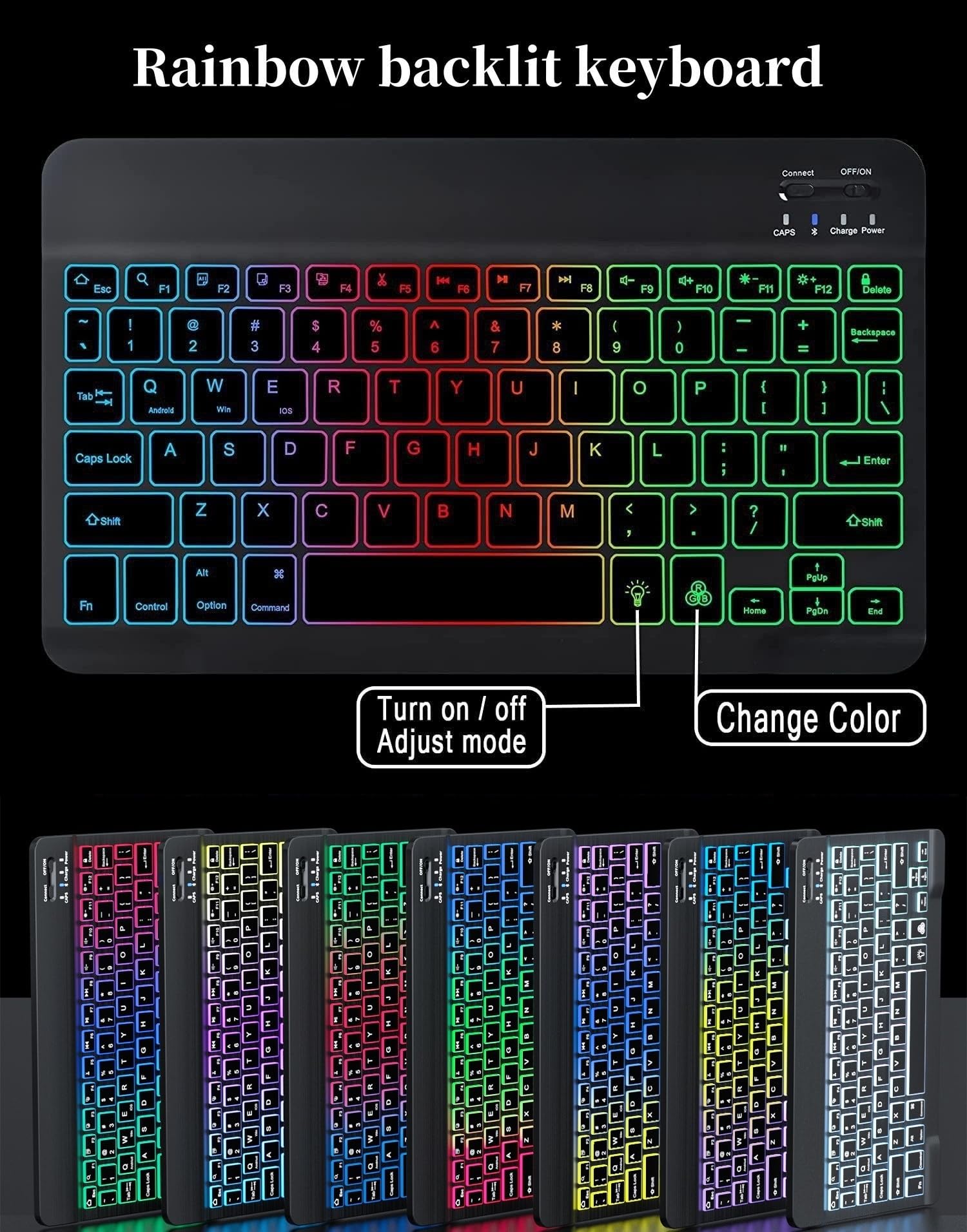 Disonbeir Rainbow Backlit Keyboard Case for iPad Pro 13 inch (M5, 2025/M4, 2024) Case with Mouse and 7 Colors RGB Colorful Backlight Magnetic Detachable Bluetooth Keyboard Cover,Pink