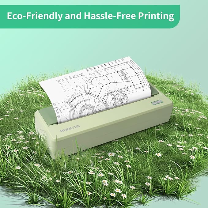 Rongta Inkless Portable Printer for Travel, Wireless Thermal Printer Support 8.5 x 11 inch A4/ US Letter, Bluetooth Compatible with Android/iOS Smartphone for Home Use (Green)